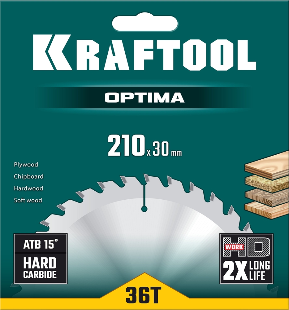 KRAFTOOL  Optima, 210 х 30 мм, 36Т, пильный диск по дереву (36951-210-30) 36951-210-30