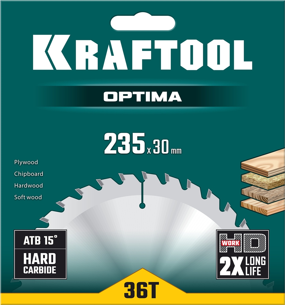 KRAFTOOL  Optima, 235 х 30 мм, 36Т, пильный диск по дереву (36951-235-30) 36951-235-30