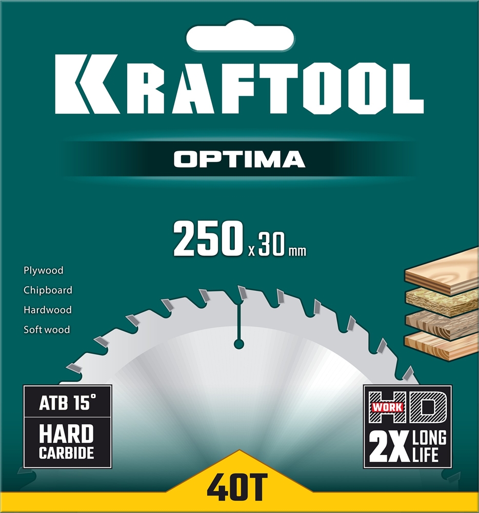 KRAFTOOL  Optima, 250 х 30 мм, 40Т, пильный диск по дереву (36951-250-30) 36951-250-30