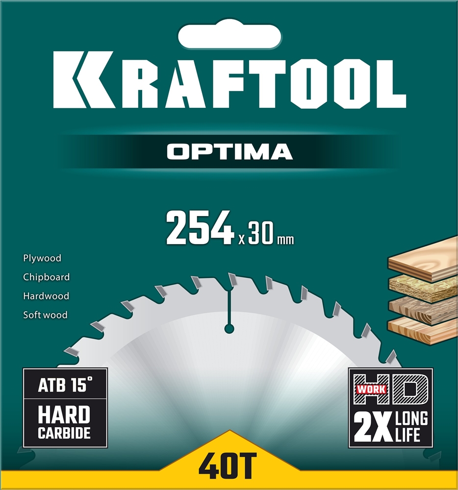 KRAFTOOL  Optima, 254 х 30 мм, 40Т, пильный диск по дереву (36951-254-30) 36951-254-30
