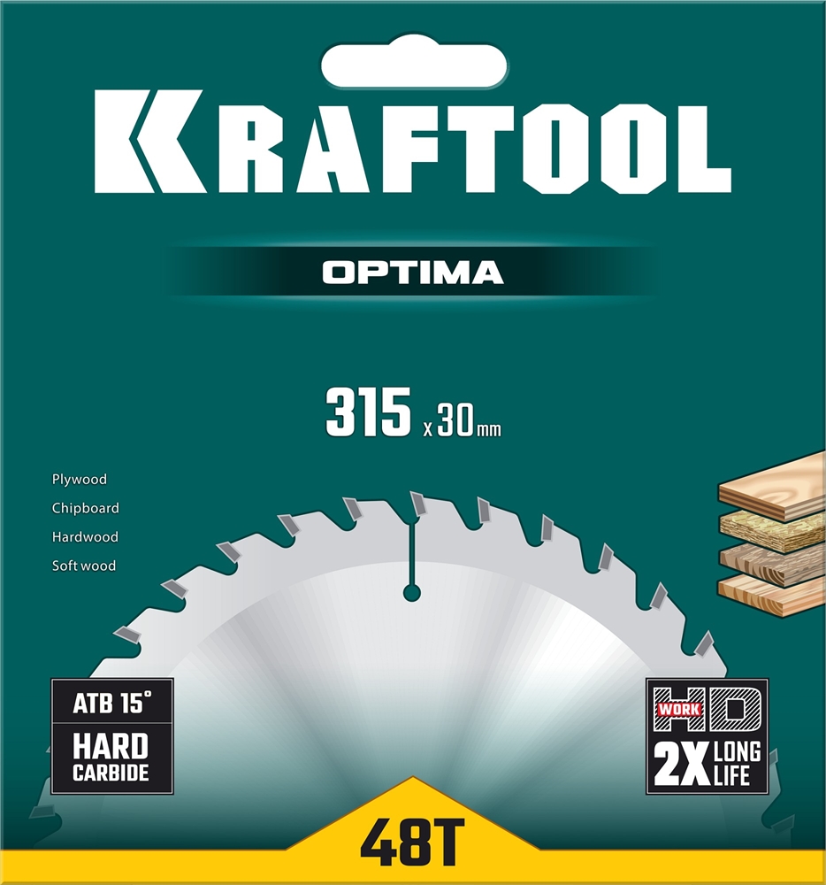 KRAFTOOL  Optima, 315 х 30 мм, 48Т, пильный диск по дереву (36951-315-30) 36951-315-30