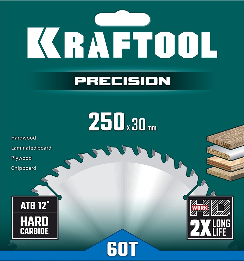 KRAFTOOL  Precision, 250 х 30 мм, 60Т, пильный диск по дереву (36952-250-30) 36952-250-30