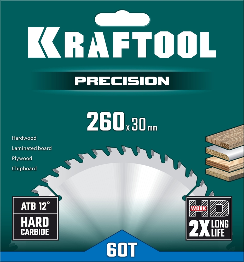KRAFTOOL  Precision, 260 х 30 мм, 60Т, пильный диск по дереву (36952-260-30) 36952-260-30