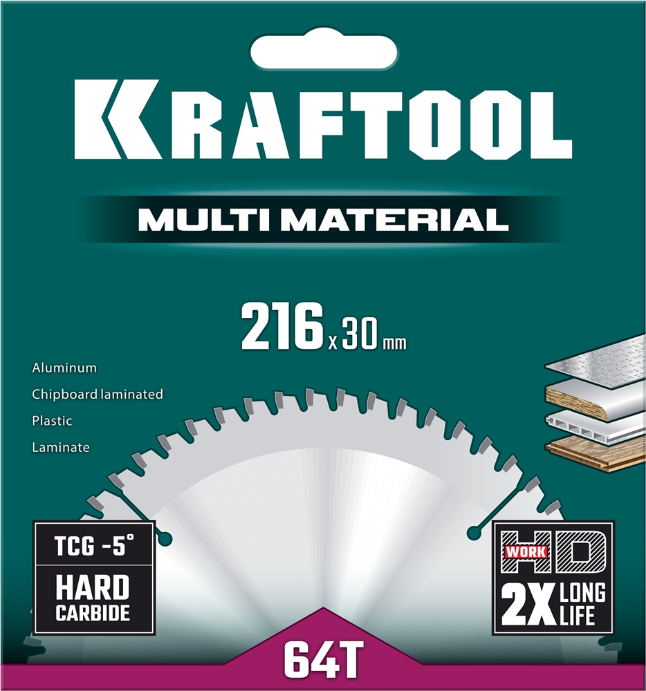 KRAFTOOL  Multi Material, 216 х 30 мм, 64Т, пильный диск по алюминию (36953-216-30) 36953-216-30