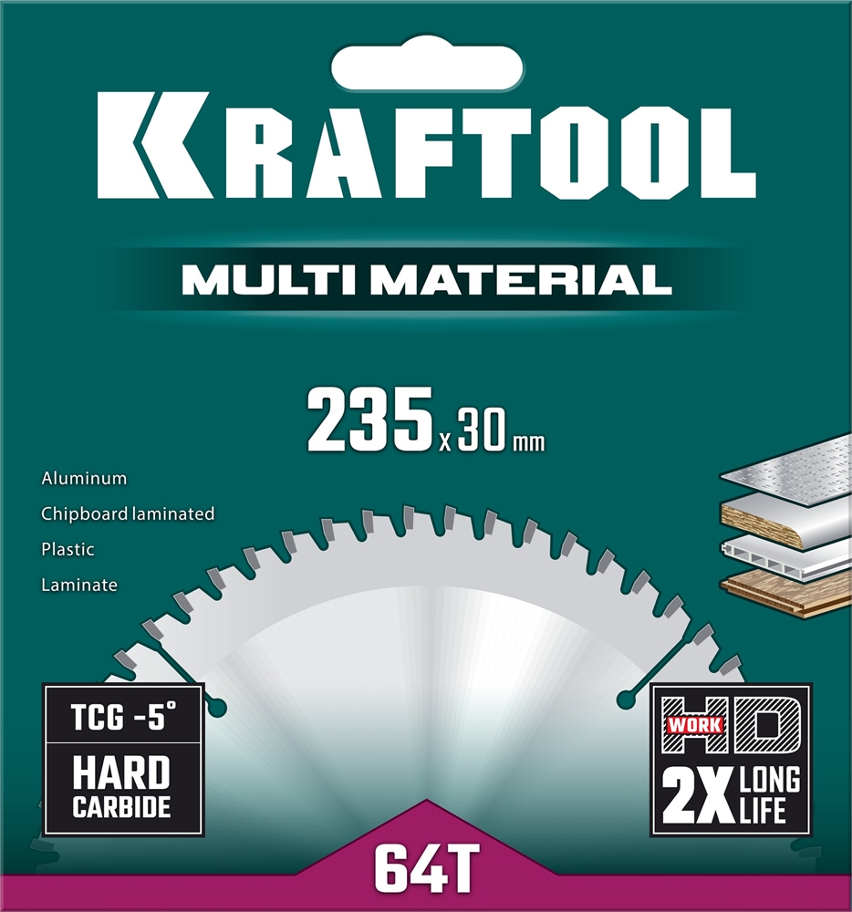 KRAFTOOL  Multi Material, 235 х 30 мм, 64Т, пильный диск по алюминию (36953-235-30) 36953-235-30