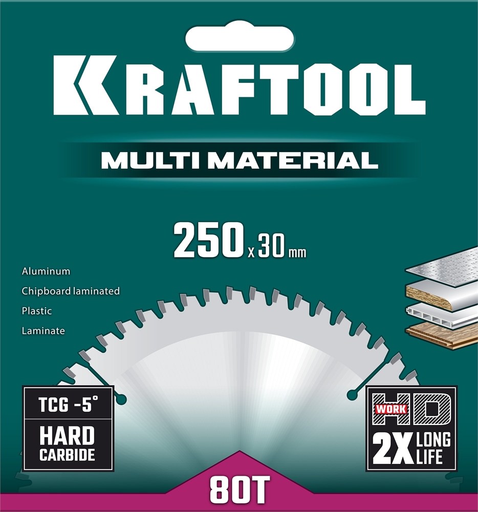 KRAFTOOL  Multi Material, 250 х 30 мм, 80Т, пильный диск по алюминию (36953-250-30) 36953-250-30