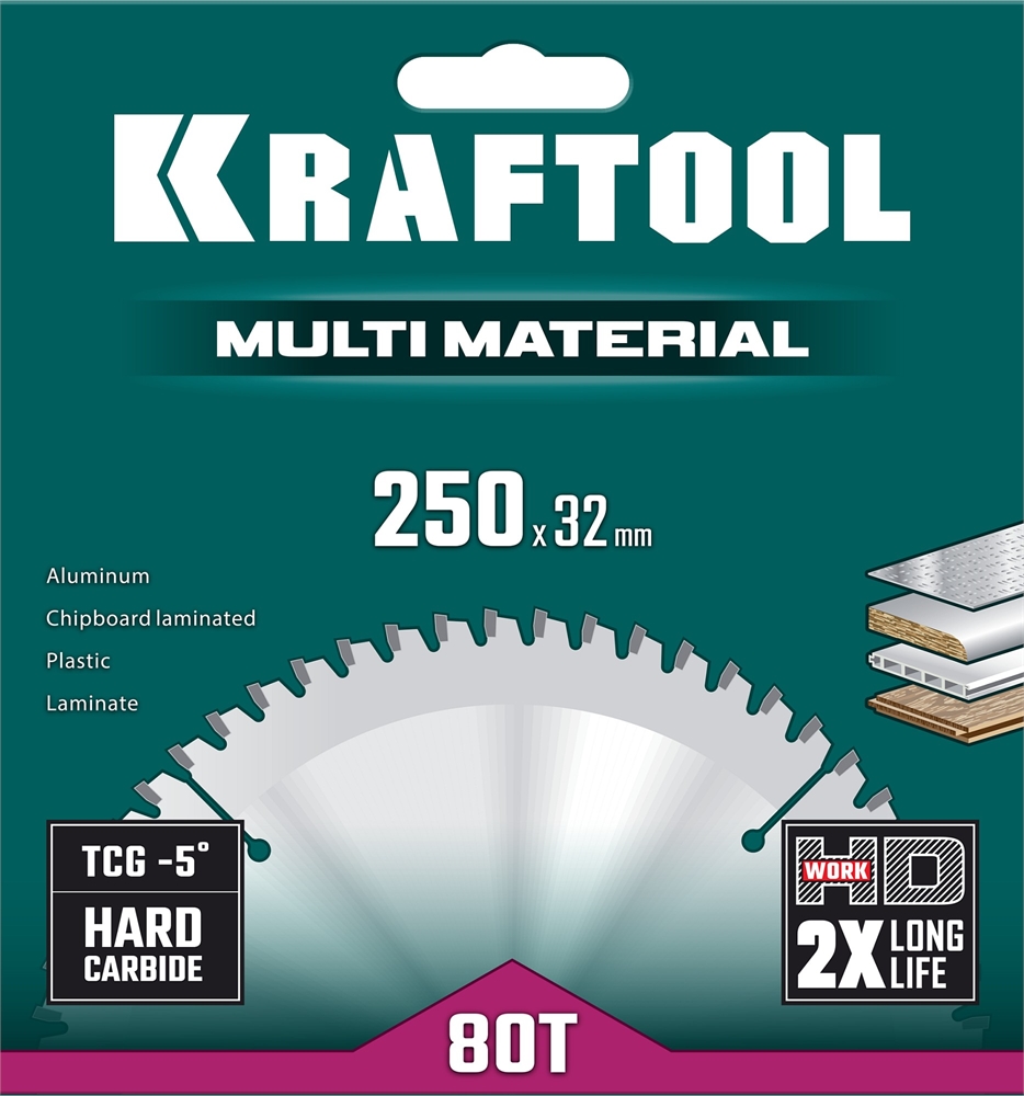 KRAFTOOL  Multi Material, 250 х 32 мм, 80Т, пильный диск по алюминию (36953-250-32) 36953-250-32
