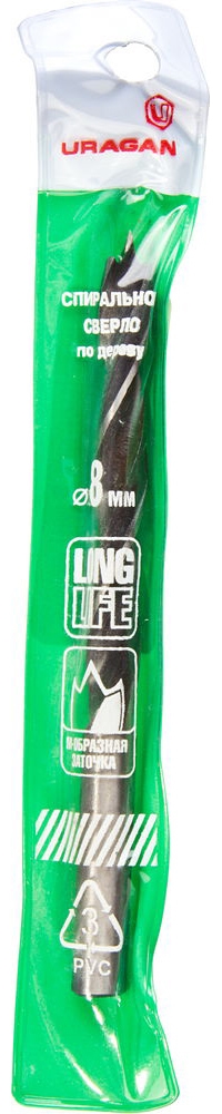 URAGAN  8 x 110/65 мм, спиральное сверло по дереву (29419-110-08) 29419-110-08