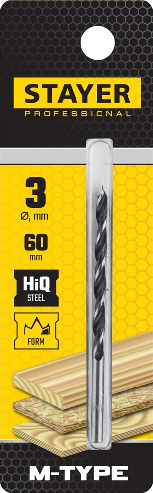 STAYER  M-type, 3.0 x 60/30 мм, М-образная заточка, спиральное сверло по дереву (2942-060-03) 2942-060-03_z02