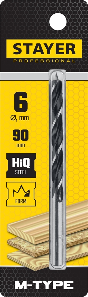 STAYER  M-type, 6.0 x 90/50 мм, М-образная заточка, спиральное сверло по дереву (2942-090-06) 2942-090-06_z02