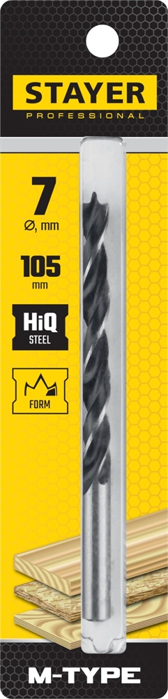 STAYER  M-type, 7.0 x 105/75 мм, М-образная заточка, спиральное сверло по дереву (2942-105-07) 2942-105-07_z02