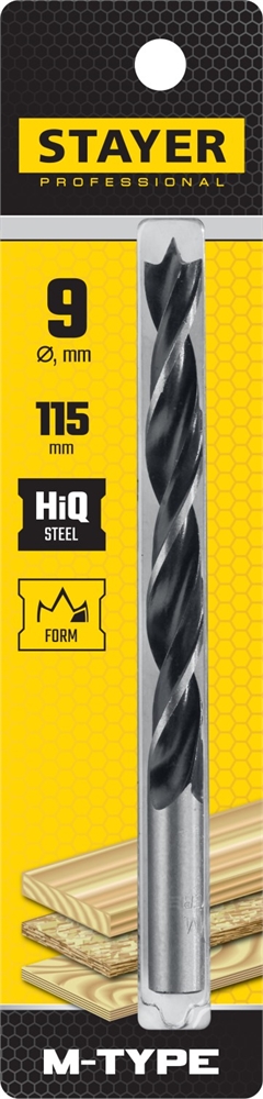 STAYER  M-type, 9.0 x 115/90 мм, М-образная заточка, спиральное сверло по дереву (2942-115-09) 2942-115-09_z02