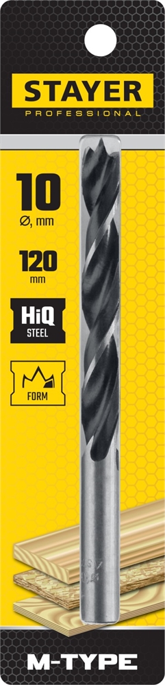 STAYER  M-type, 10.0 x 120/75 мм, М-образная заточка, спиральное сверло по дереву (2942-120-10) 2942-120-10_z02