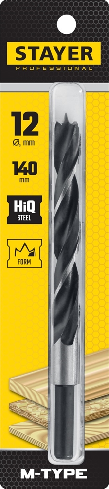 STAYER  M-type, 12.0 x 140/85 мм, М-образная заточка, спиральное сверло по дереву (2942-140-12) 2942-140-12_z02