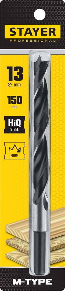 STAYER  M-type, 13.0 x 150/95 мм, М-образная заточка, спиральное сверло по дереву (2942-150-13) 2942-150-13_z02