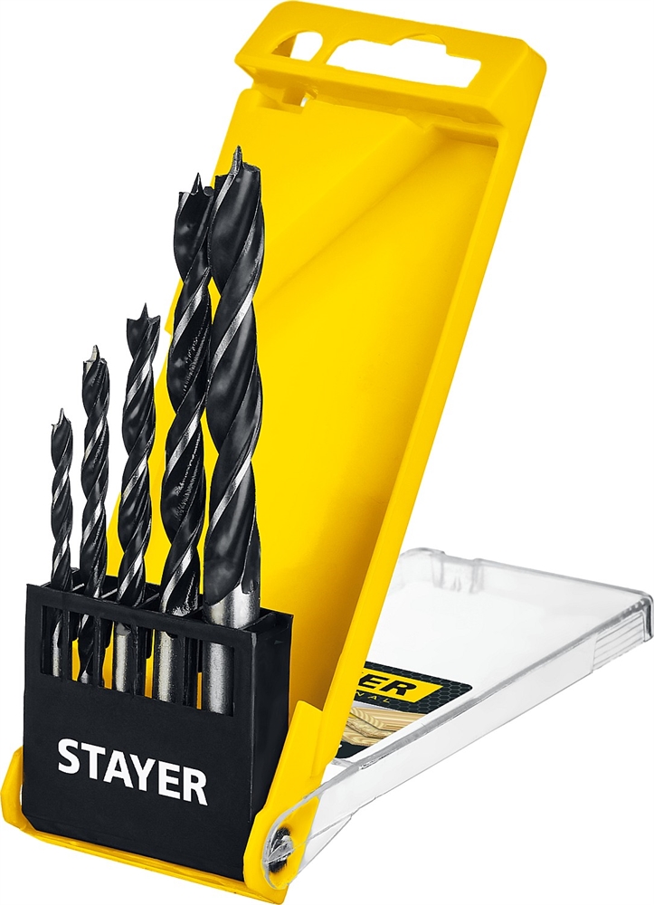 STAYER  M-type, 5 шт: 4-5-6-8-10 мм, набор сверл спиральных по дереву (2942-H5) 2942-H5_z02