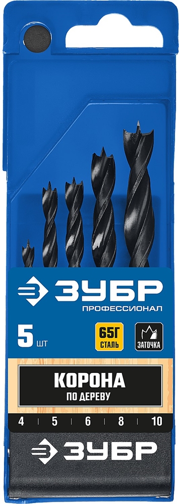 ЗУБР  5 шт: (4-5-6-8-10 мм), М-образная заточка, набор сверл спиральных по дереву, Профессионал (29421-H5) 29421-H5_z01