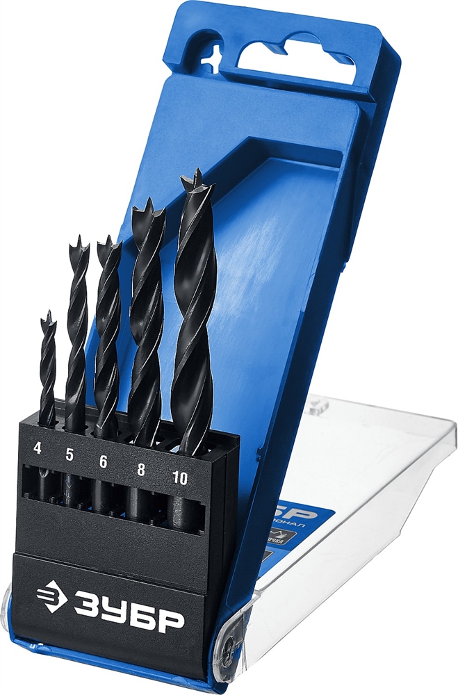 ЗУБР  5 шт: (4-5-6-8-10 мм), М-образная заточка, набор сверл спиральных по дереву, Профессионал (29421-H5) 29421-H5_z01
