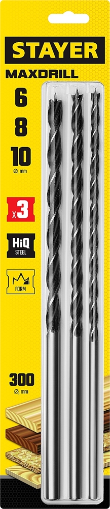 STAYER  Maxdrill, 3 шт: 6-8-10 х 300 мм, набор сверл спиральных по дереву (2943-300-H3) 2943-300-H3_z01