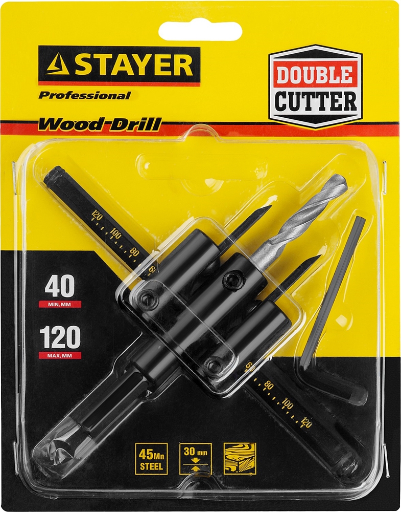 STAYER  Балеринка, d 30-120 мм, двурезцовое, сверло по дереву регулируемое (2944) 2944