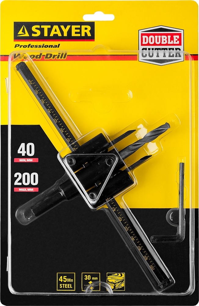 STAYER  Балеринка, d 40-200 мм, двурезцовое, сверло по дереву регулируемое (2944-200) 2944-200