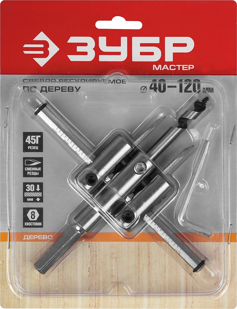 ЗУБР  d 30-120 мм, глубина реза 30 мм, регулируемое сверло по дереву (29440-120) 29440-120