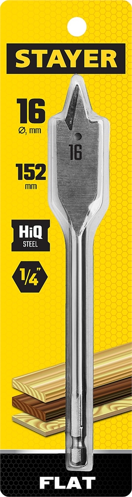 STAYER  Flat, 16 x 152 мм, перовое, cверло по дереву (2950-16) 2950-16_z01
