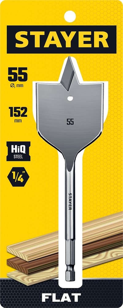 STAYER  Flat, 55 x 152 мм, перовое, cверло по дереву (2950-55) 2950-55_z01
