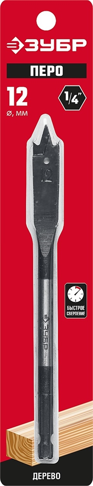 ЗУБР  12 x 152 мм, с боковыми подрезателями, перовое, cверло по дереву (29505-12) 29505-12_z01