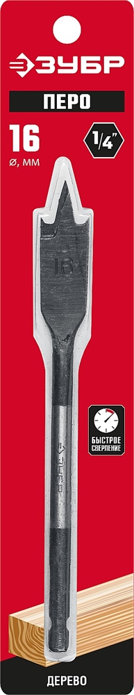 ЗУБР  16 x 152 мм, с боковыми подрезателями, перовое, cверло по дереву (29505-16) 29505-16_z01