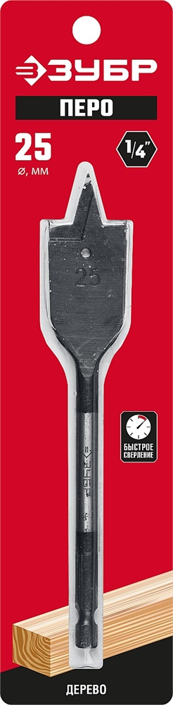 ЗУБР  25 x 152 мм, с боковыми подрезателями, перовое, cверло по дереву (29505-25) 29505-25_z01