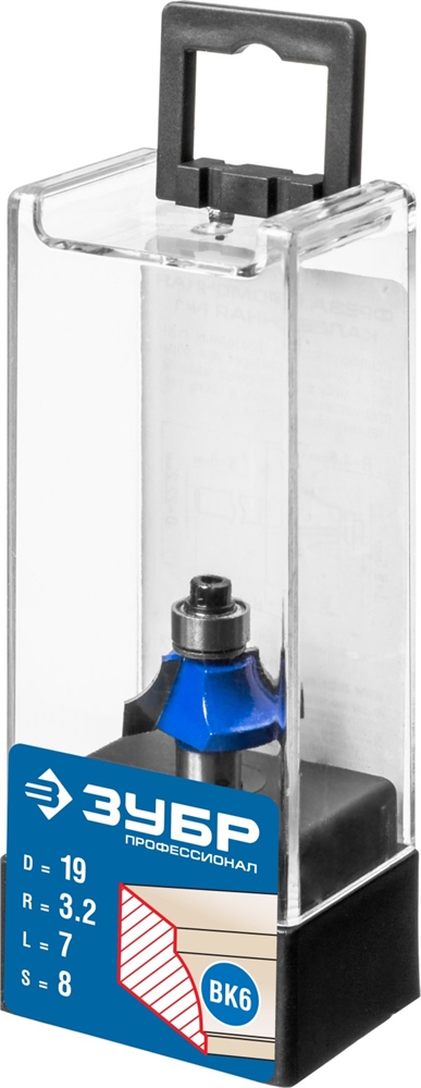 ЗУБР  19.0 x 7 мм, радиус 3.2 мм, фреза кромочная калевочная №1, Профессионал (28700-19) 28700-19