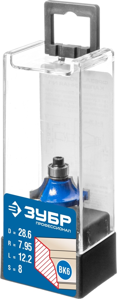 ЗУБР  28.6 x 12.2 мм, радиус 8 мм, фреза кромочная калевочная №1, Профессионал (28700-28.6) 28700-28.6