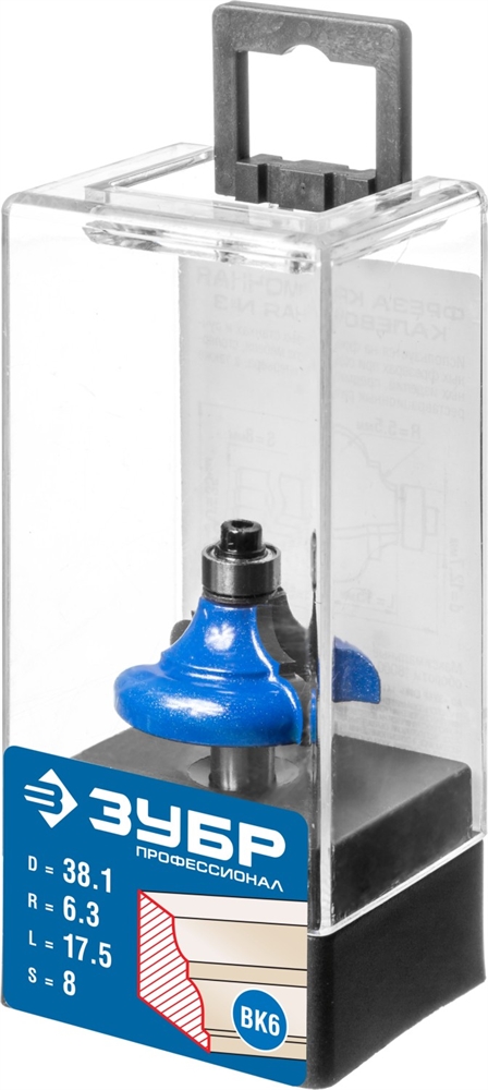 ЗУБР  38.1 x 17.5 мм, радиус 6.3 мм, фреза кромочная калевочная №3, Профессионал (28704-38.1) 28704-38.1