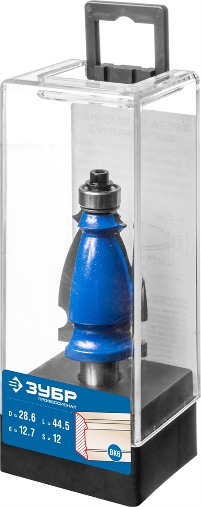 ЗУБР  44.5 x 28 мм, хвостовик 12 мм, фреза кромочная фигурная №3, Профессионал (28714-44.5) 28714-44.5