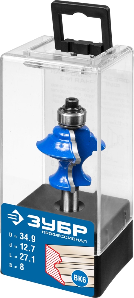 ЗУБР  34.9 x 25.4 мм, хвостовик 8 мм, фреза кромочная фигурная №6, Профессионал (28717-34.9) 28717-34.9