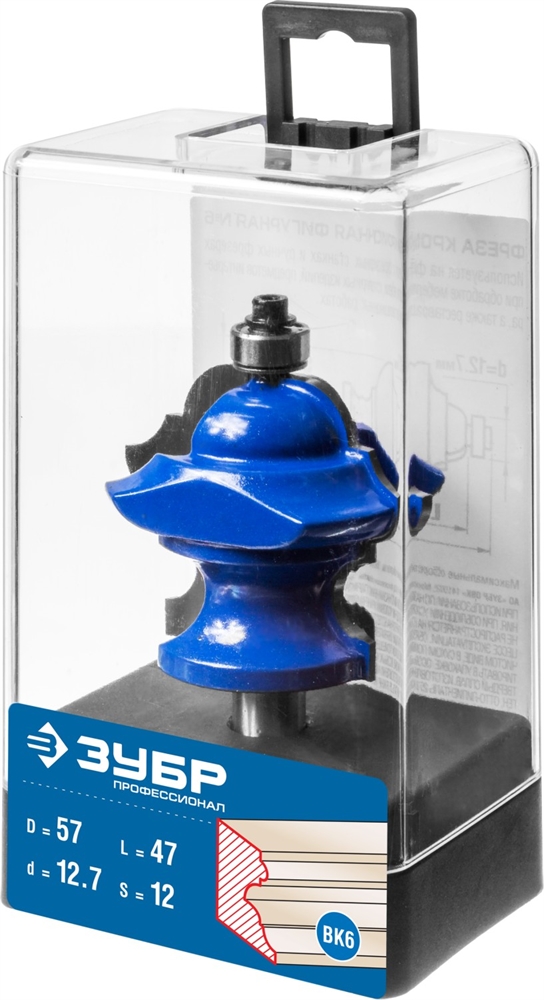 ЗУБР  57 x 47.6 мм, хвостовик 12 мм, фреза кромочная фигурная №6, Профессионал (28717-57) 28717-57