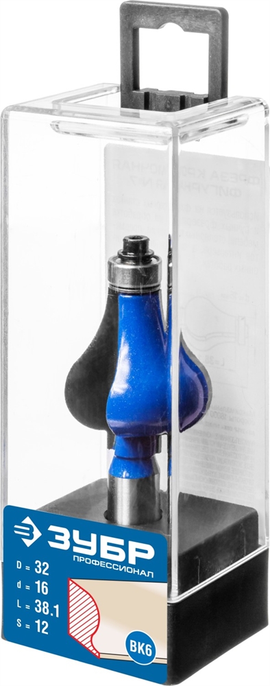 ЗУБР  32 x 38 мм, хвостовик 12 мм, фреза кромочная фигурная №7, Профессионал (28718-32) 28718-32