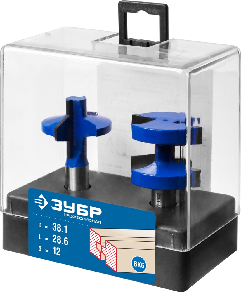 ЗУБР  38.1 x 28.6 мм, хвостовик 12 мм, набор фрез пазо-шиповых, Профессионал (28731-38.1-H2) 28731-38.1-H2