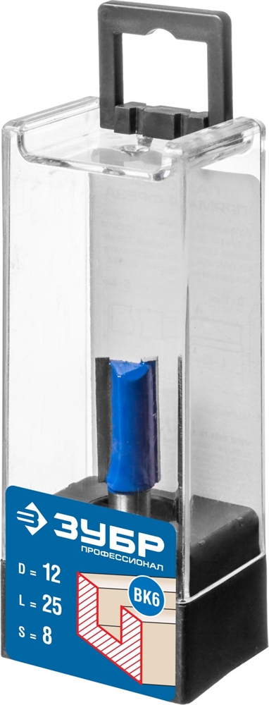 ЗУБР  12 x 25 мм, хвостовик 8 мм, фреза пазовая прямая, Профессионал (28753-12-25) 28753-12-25