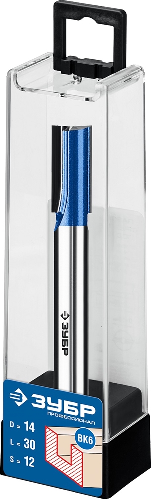 ЗУБР  14 x 30 мм, хвостовик 12 мм, фреза пазовая прямая с нижними подрезателями, Профессионал (28755-14-30) 28755-14-30