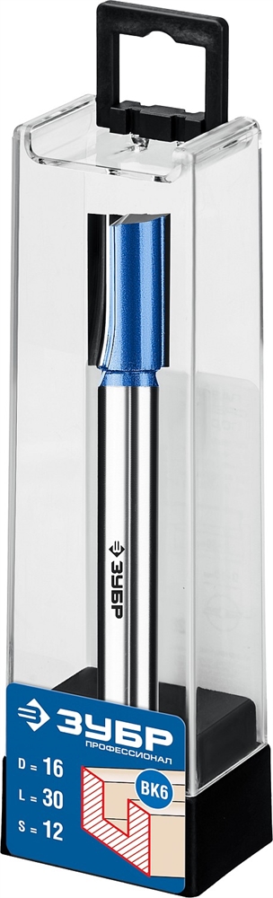 ЗУБР  16 x 30 мм, хвостовик 12 мм, фреза пазовая прямая с нижними подрезателями, Профессионал (28755-16-30) 28755-16-30