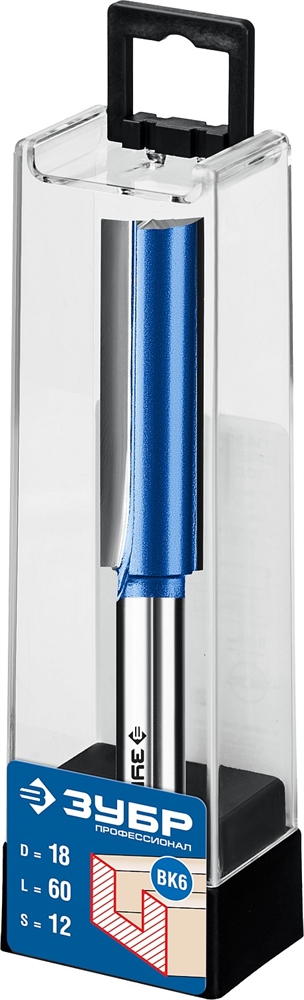 ЗУБР  18 x 60 мм, хвостовик 12 мм, фреза пазовая прямая с нижними подрезателями, Профессионал (28755-18-60) 28755-18-60