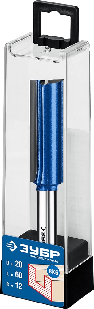 ЗУБР  20 x 60 мм, хвостовик 12 мм, фреза пазовая прямая с нижними подрезателями, Профессионал (28755-20-60) 28755-20-60