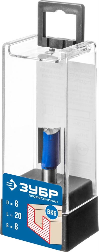 ЗУБР  8 x 19 мм, хвостовик 8 мм, фреза пазовая прямая с нижними подрезателями, Профессионал (28755-8-19) 28755-8-19