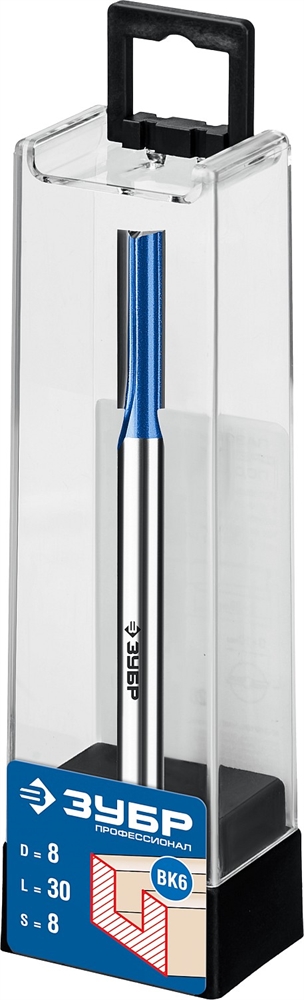 ЗУБР  8 x 30 мм, хвостовик 8 мм, фреза пазовая прямая с нижними подрезателями, Профессионал (28755-8-30) 28755-8-30