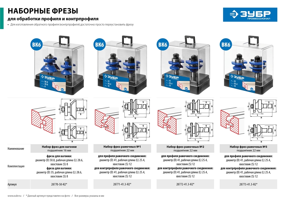 ЗУБР  50 x 30 мм, хвостовик 8 мм, набор фрез для вагонки, Профессионал (28770-50-H2) 28770-50-H2
