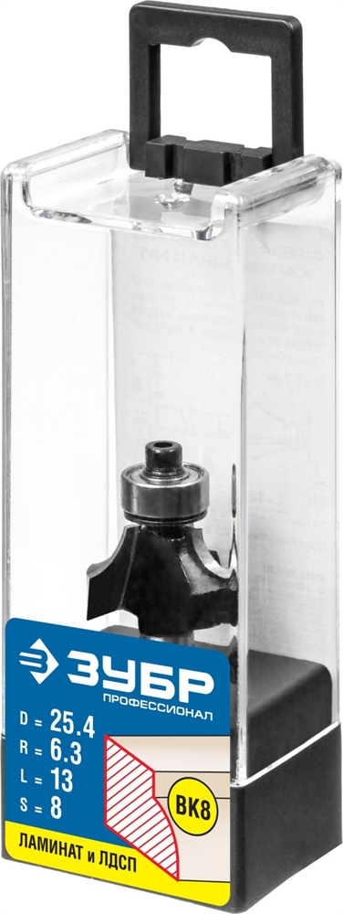 ЗУБР  25.4 x 13 мм, радиус 6.3 мм, фреза кромочная калевочная №1, Профессионал (28784-25.4) 28784-25.4
