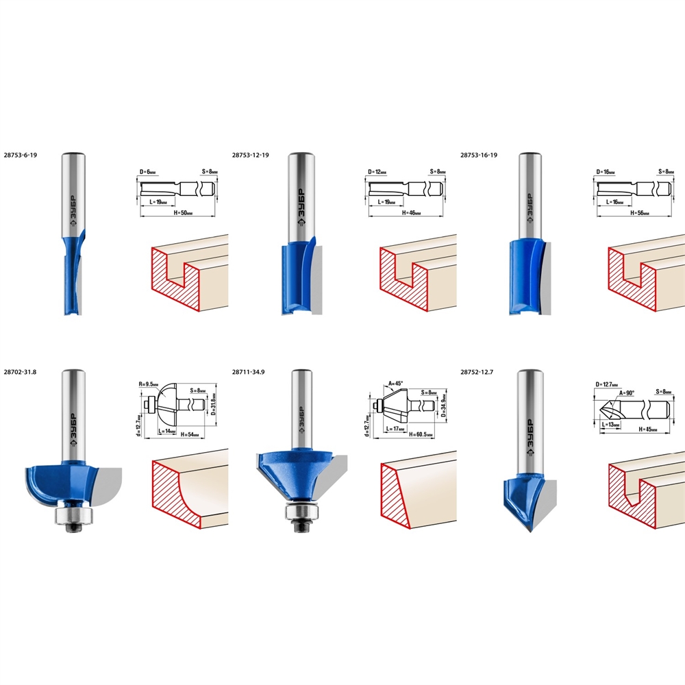 ЗУБР  12 шт, набор профильных фрез по дереву, Профессионал (28796-H12) 28796-H12