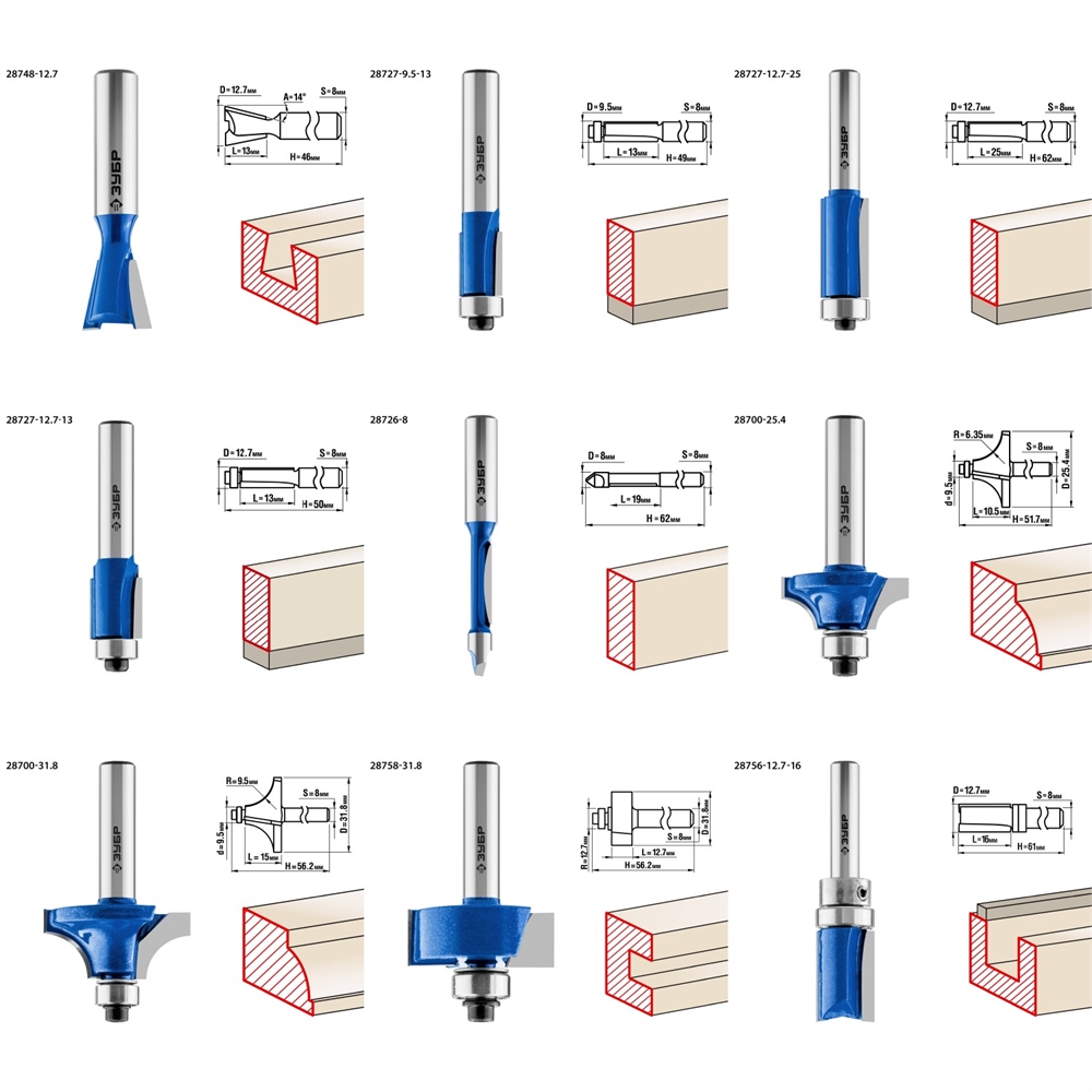 ЗУБР  26 шт, набор профильных фрез по дереву, Профессионал (28796-H26) 28796-H26